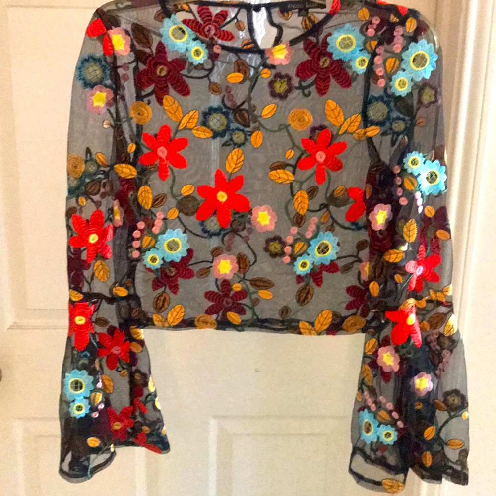 70’s Flower Deco long sleeve blouse